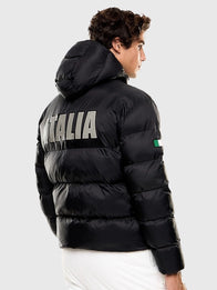 Winter Olympics 2026 Team Italy EA7 Emporio Armani Puffer Jacket Puffer Jacket unisex detail view 3 | Dash Racegear — Milano Cortina 2026 Team Italy EA7 Parachute Puffer Jacket in Black, premium Olympic collection for winter sports enthusiasts and fans.
