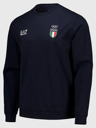 Winter Olympics 2026 Team Italy EA7 Emporio Armani Crew Sweatshirt Sweatshirt unisex front product view | Dash Racegear — EA7 Emporio Armani Team Italy Milano Cortina 2026 navy crew sweatshirt for casual Olympic-inspired style.