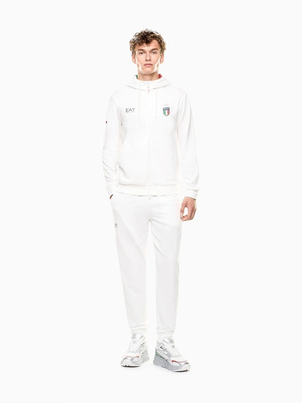 Winter Olympics 2026 Team Italy EA7 Emporio Armani Tracksuit Tracksuit unisex detail view 2 | Dash Racegear — Milano Cortina 2026 EA7 Emporio Armani Team Italy tracksuit in white, modern Olympic fanwear for everyday use.