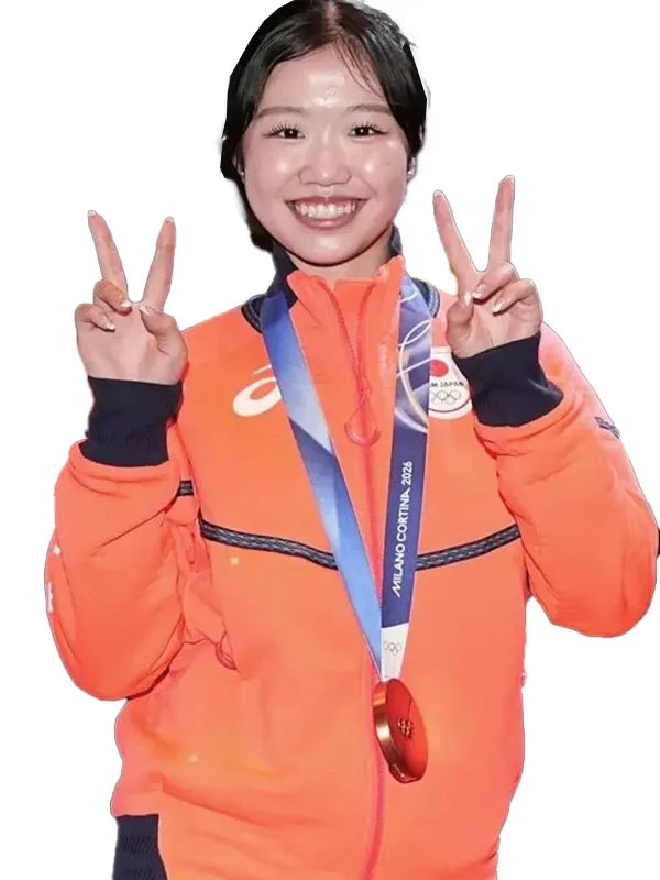 Ami Nakai Winter Olympics 2026 Team Japan Jacket Jacket unisex detail view 3 | Dash Racegear — Unisex orange Olympics jacket celebrating Team Japan icons like Ami Nakai, ideal for chilly game‑day outfits.