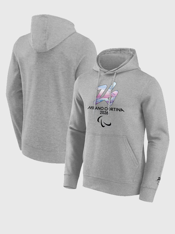 Milano Cortina 2026 Paralympics Embrace Graphic Hoodie Hoodie unisex front product view | Dash Racegear — Grey Winter Olympics 2026 Milano Cortina Paralympics Hoodie, cozy and stylish with vibrant Embrace graphic for all-day wear.