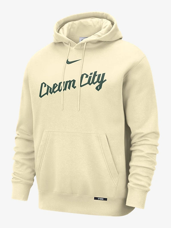 Milwaukee Bucks City Edition Nike Basketball Hoodie Hoodie unisex front product view | Dash Racegear — Nike Milwaukee Bucks City Edition basketball club pullover fleece hoodie featuring soft insulation and classic pullover fit