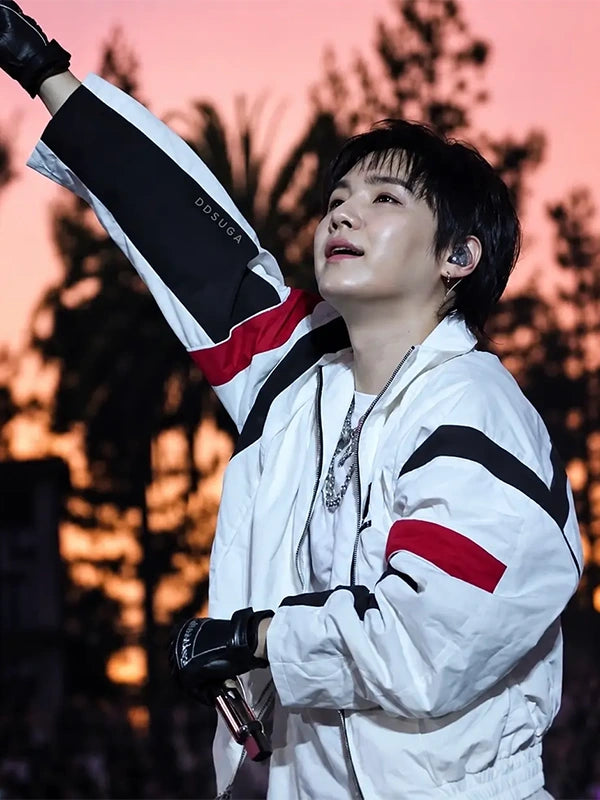 BTS Min Yoongi Arirang World Tour Stanford Stadium Jacket Jacket unisex detail view 3 | Dash Racegear — Nahmias white jacket inspired by BTS Suga 2026 tour look with minimal and refined appearance.