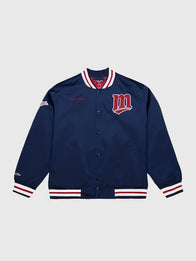 Kirby Puckett Minnesota Twins Satin Jacket Jacket unisex front product view | Dash Racegear — Minnesota Twins Kirby Puckett navy blue satin full-snap jacket, perfect for fan-ready style.
