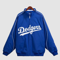 Mitchell & Ness 2005 Dodgers Dugout Jacket Jacket unisex front product view | Dash Racegear — Mitchell & Ness baseball jacket – 2005 Dodgers dugout edition