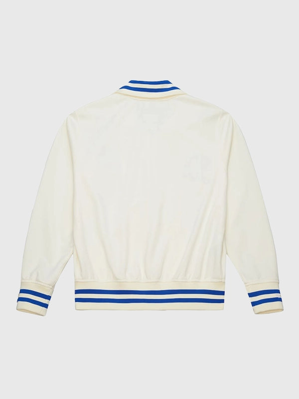 Mitchell & Ness Los Angeles Dodgers Cooperstown Batting Practice Jacket Jacket unisex detail view 2 | Dash Racegear — Los Angeles Dodgers Mitchell & Ness Cooperstown Batting Practice Full-Zip Jacket crafted from warm cream fleece.