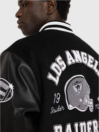 Los Angeles Raiders World Champs Varsity Jacket Varsity Jacket unisex detail view 4 | Dash Racegear — Black Raiders World Champs varsity jacket designed for lightweight comfort and effortless streetwear-inspired appeal.