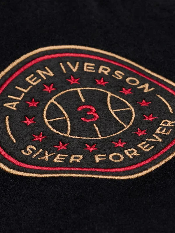 Allen Iverson 76ers x Mitchell & Ness Varsity Jacket Varsity Jacket unisex detail view 3 | Dash Racegear — Allen Iverson black Walk The Tunnel varsity jacket for 76ers, ideal for casual fan wear.
