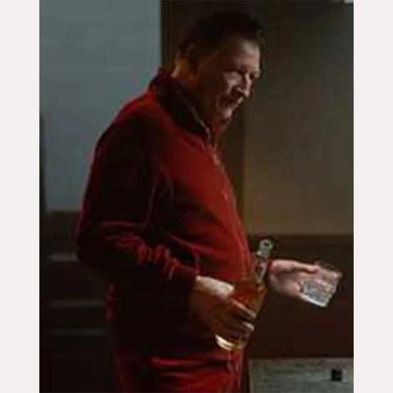 Mobland S01 Geoff Bell Red Velour Track Jacket Jacket unisex front product view | Dash Racegear — Geoff Bell Red Velour Jacket – Mobland S01 Track Style Look