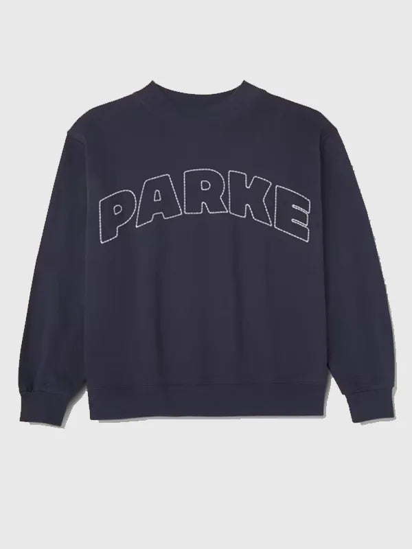 Parke x Target Mockneck Navy Blue Sweatshirt Sweatshirt unisex front product view | Dash Racegear — Women’s Parke x Target navy mockneck sweatshirt, cozy fleece-style pullover for daily casual outfits.