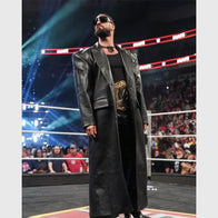 Seth Rollins Monday Night RAW Black Leather Long Coat Coat unisex detail view 2 | Dash Racegear — Monday Night RAW entrance coat of Seth Rollins in black leather