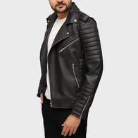 Eric Quilted Motorcycle Black Leather Jacket Leather Jacket unisex detail view 3 | Dash Racegear — Motorcycle Black Quilted Leather Jacket