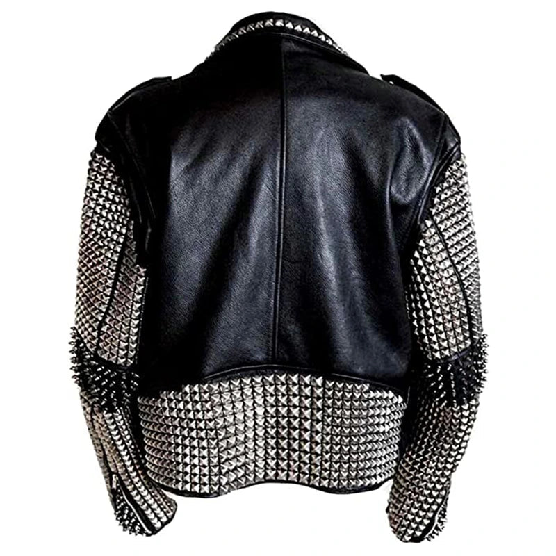 Brandon Black Motorcycle Studded Leather Jacket Leather Jacket unisex detail view 2 | Dash Racegear — Motorcycle Studded Black Leather Jacket