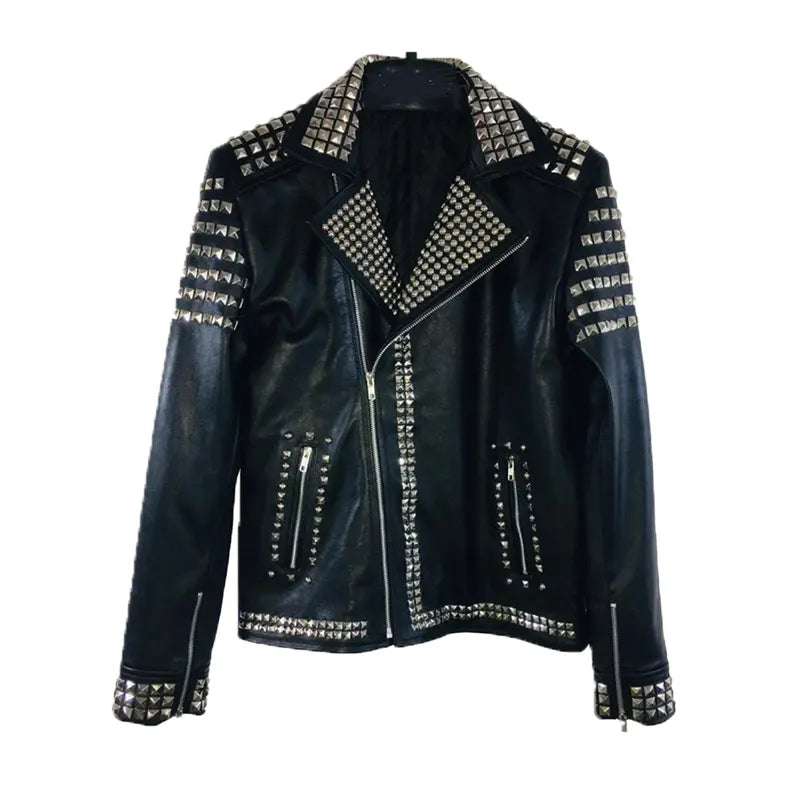 Douglas Black Studded Leather Jacket Leather Jacket unisex front product view | Dash Racegear — Black Studded Leather Jacket For Mens