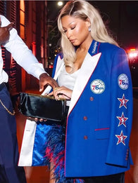 Savannah James Philadelphia 76ers Blazer Blazer unisex detail view 3 | Dash Racegear — NBA Savannah James Philadelphia 76ers Double-Breasted Blue Blazer featuring premium tailoring and sophisticated courtside-inspired style.