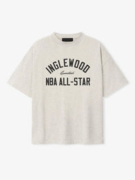 Essentials Inglewood x All Star Weekend T-Shirt Shirt unisex front product view | Dash Racegear — Grey Essentials Inglewood x All Star Weekend '26 90s T-shirt with retro graphics, perfect for casual street style.
