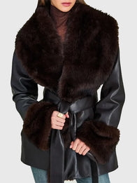 Erin Andrews NFC Championship 2025 Coat Coat unisex detail view 3 | Dash Racegear — Erin Andrews 2025 NFC Championship faux leather coat in black, versatile outerwear for fans and collectors alike.