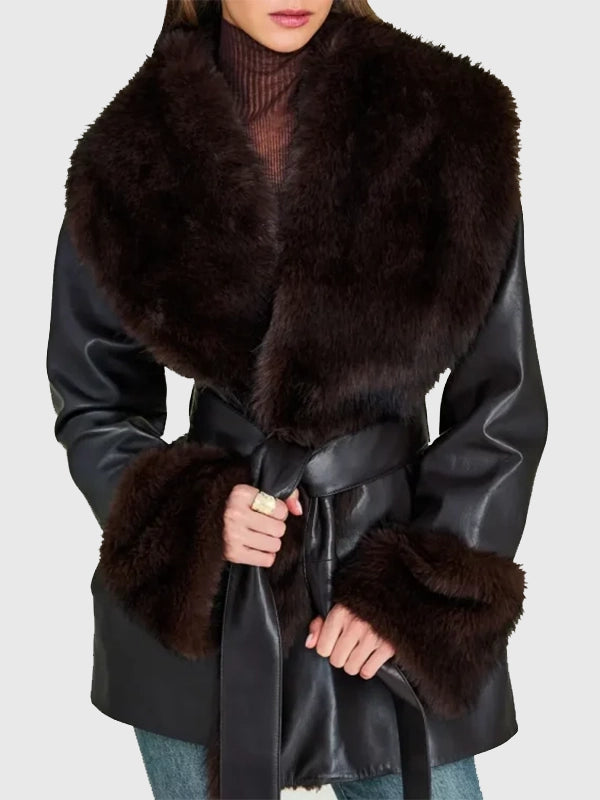 Erin Andrews NFC Championship 2025 Coat Coat unisex detail view 3 | Dash Racegear — Erin Andrews 2025 NFC Championship faux leather coat in black, versatile outerwear for fans and collectors alike.