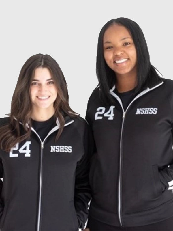 NSHSS Track Jacket Jacket unisex front product view | Dash Racegear — NSHSS black women's zip-up track jacket featuring a sleek athletic design for everyday comfort and casual styling.