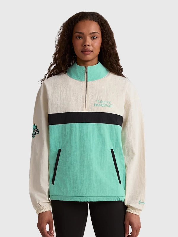 Liberty Twin Flame Windbreaker Jacket Jacket unisex detail view 2 | Dash Racegear — The NY Liberty Twin Flame Windbreaker Jacket blends vibrant colors, modern outerwear style, and a comfortable unisex-inspired fit.