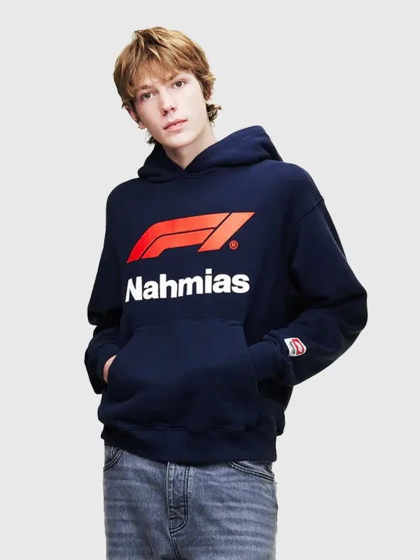 Nahmias x F1 Logo Hoodie Hoodie unisex detail view 2 | Dash Racegear — Nahmias F1 2026 navy logo hoodie blends sporty racing aesthetic with soft fleece, designed for men & women streetwear fans