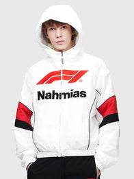 Nahmias x F1 Warm Up Race Jacket Jacket unisex detail view 2 | Dash Racegear — Formula 1 x Nahmias white warm up jacket, unisex lightweight race jacket for fans who like high-end motorsport fashion