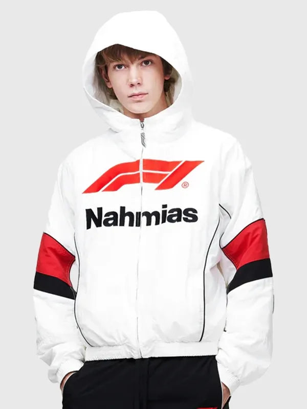 Nahmias x F1 Warm Up Race Jacket Jacket unisex detail view 2 | Dash Racegear — Formula 1 x Nahmias white warm up jacket, unisex lightweight race jacket for fans who like high-end motorsport fashion