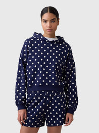 Polka Dot Gap Hoodie Hoodie unisex detail view 2 | Dash Racegear — Polka Dot Mini-Logo Gap Cropped Relaxed Hoodie in Navy Blue featuring premium comfort and modern everyday casual style.