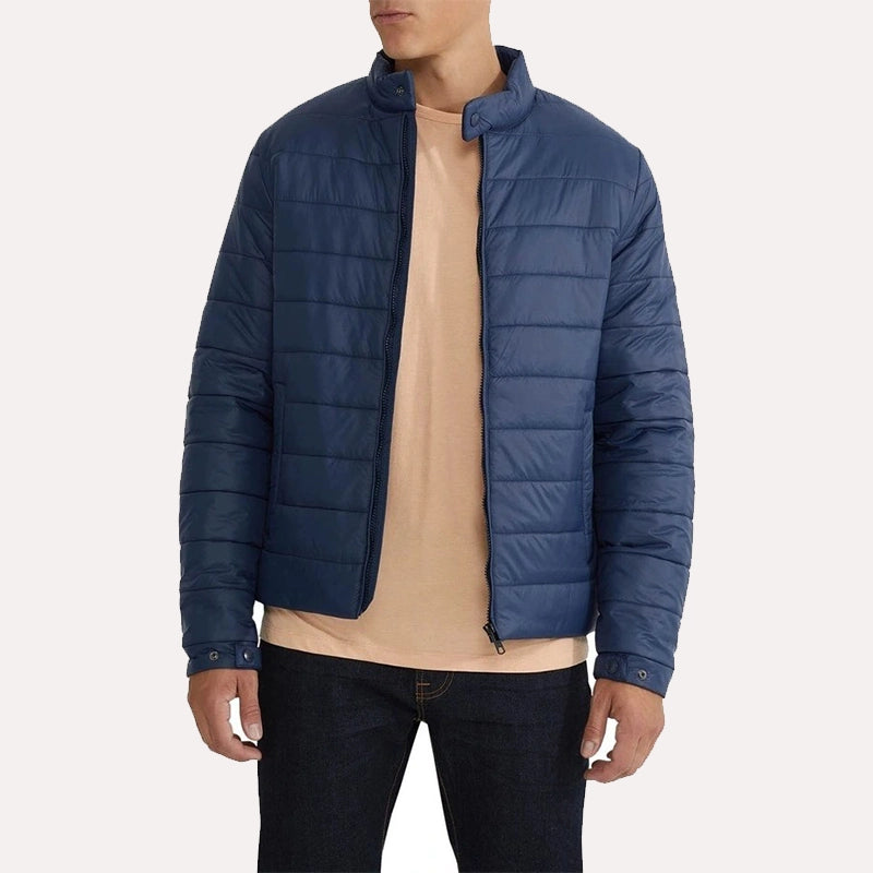 Mens Navy Blue Puffer Jacket Puffer Jacket men front product view | Dash Racegear — Winter Puffer Jacket in Navy Blue