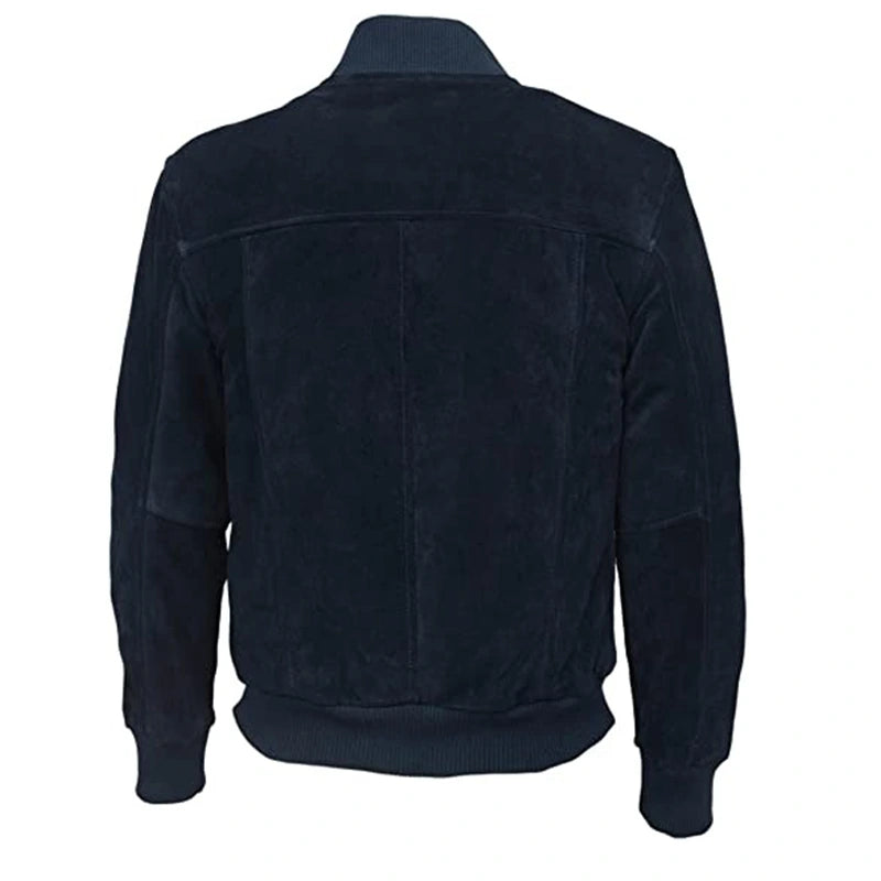 Mens Navy Blue Suede Leather Jacket Leather Jacket men detail view 2 | Dash Racegear — Mens Navy Blue Suede Leather Jacket