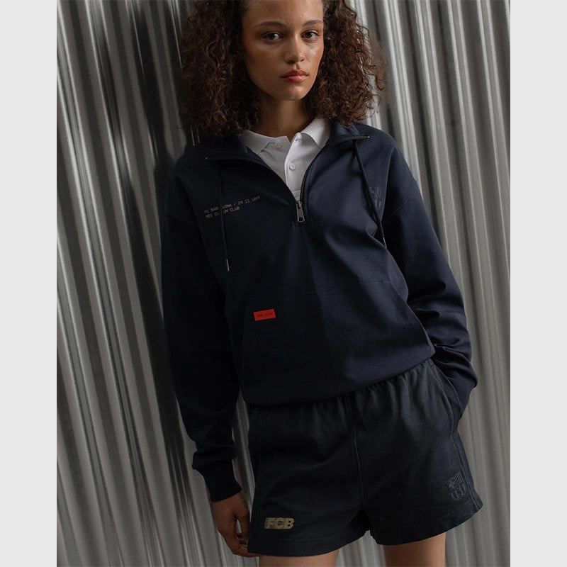 Barça Essentials Half Zip Hoodie Hoodie unisex detail view 2 | Dash Racegear — Barca Essentials 2025 half zip hoodie with fleece material.
