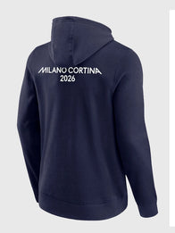 Milano Cortina 2026 Olympics Front & Back Logo Graphic Hoodie Hoodie unisex detail view 3 | Dash Racegear — Navy Milano Cortina 2026 Winter Olympics Hoodie, cozy and stylish with bold logo prints celebrating the Games.