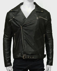 The Walking Dead Negan Jacket Biker Jacket unisex front product view | Dash Racegear — Negan Black Leather Jacket