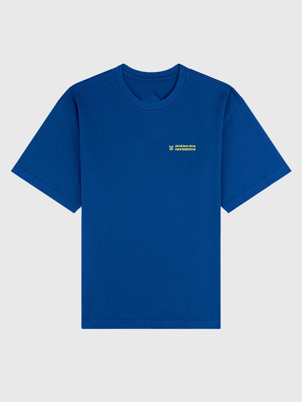 ALD x New Balance Running Bib T-Shirt Shirt unisex front product view | Dash Racegear — Blue New Balance x Aimé Leon Dore Running Bib T-shirt featuring a comfortable unisex design and everyday versatility.