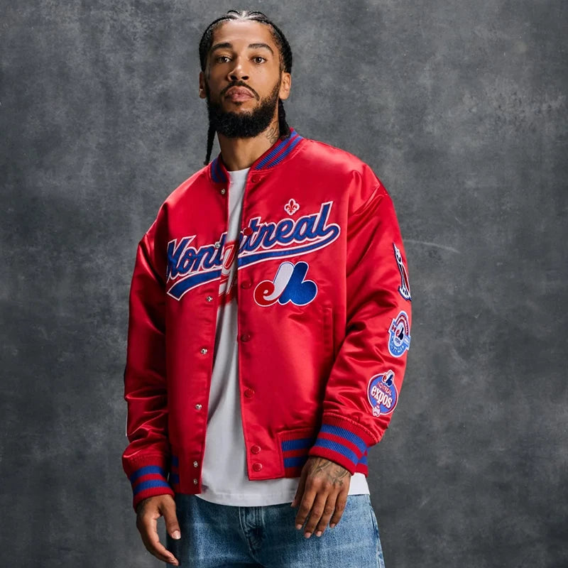 OVO x New Era x MLB Montreal Expos Varsity Jacket Varsity Jacket unisex detail view 2 | Dash Racegear — Montreal Expos x OVO Jacket – Throwback Look, Premium Feel