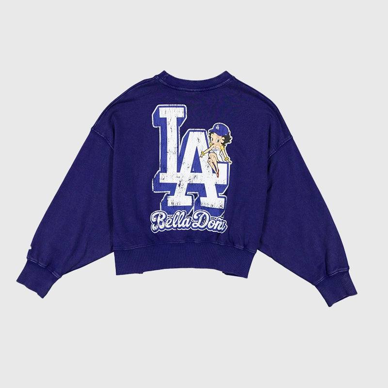 New Era x Bella Dona x Betty Boop Dodgers Crewneck Fashion Apparel unisex detail view 2 | Dash Racegear — Dodgers graphic crewneck combining New Era style and Bella Dona art