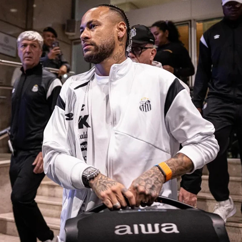 Neymar Santos FC White Track Jacket Jacket unisex front product view | Dash Racegear — Neymar Santos Track Jacket – Classic White Football Style