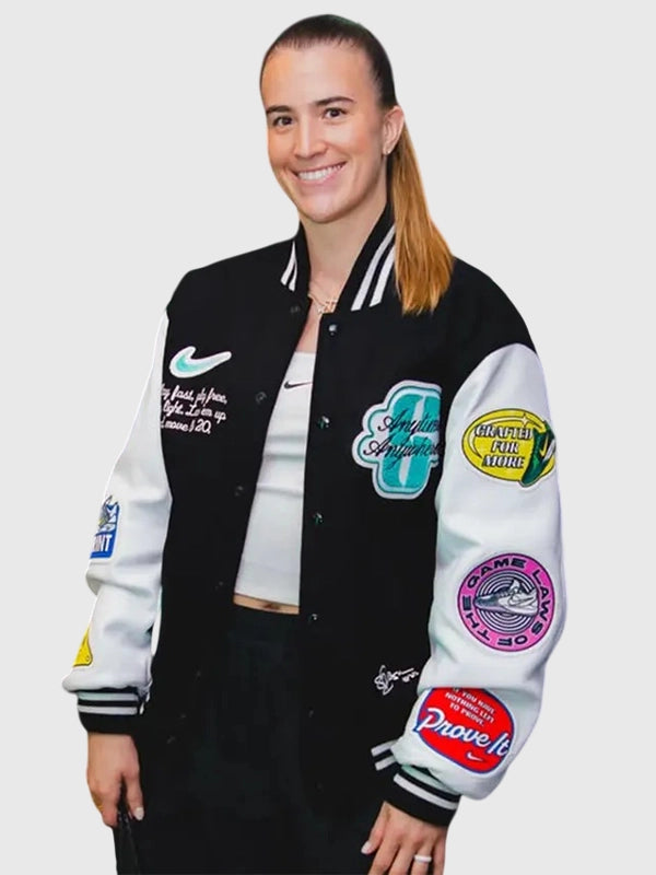 Sabrina Ionescu Nike Any Time Any Where Varsity Jacket Varsity Jacket unisex detail view 5 | Dash Racegear — New York Liberty varsity jacket inspired by Sabrina Ionescu featuring timeless athletic style and lasting comfort.