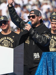 Dave Roberts Dodgers World Series Championship Parade Jacket Jacket unisex detail view 6 | Dash Racegear — Trendy Nike Dodgers 2025 World Series Varsity Letterman Jacket outfit