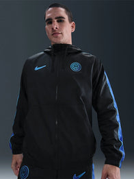 Nike Inter Milan Sport Essentials Track Jacket Jacket unisex front product view | Dash Racegear — Inter Milan woven hooded track jacket by Nike crafted for comfort and sporty appeal.