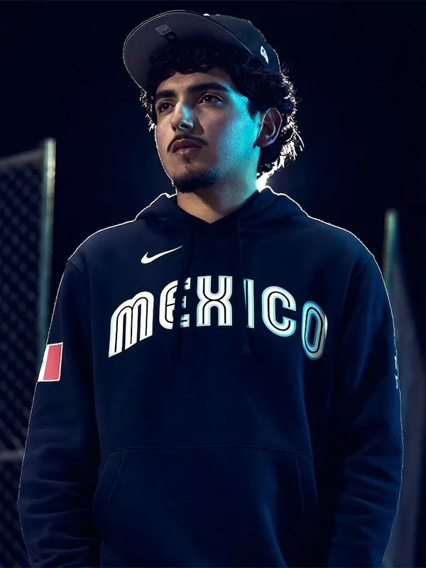Mexico Baseball Nike x Born x Raised World Baseball Classic Hoodie Hoodie unisex front product view | Dash Racegear — Mexico Baseball Nike x Born x Raised 2026 WBC black Club Fleece hoodie with soft lining for loyal fans.