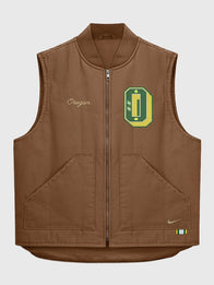 Oregon Ducks Nike Padded Vest Vest unisex front product view | Dash Racegear — Oregon Ducks Nike Academic Padded Full-Zip Brown Vest for Men and Women featuring premium comfort and classic collegiate-inspired everyday style.