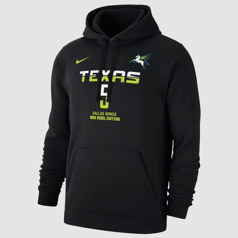 Nike Paige Bueckers Black Dallas Wings Hoodie Hoodie unisex detail view 2 | Dash Racegear — Dallas Wings Nike hoodie – black colorway with Paige Bueckers name