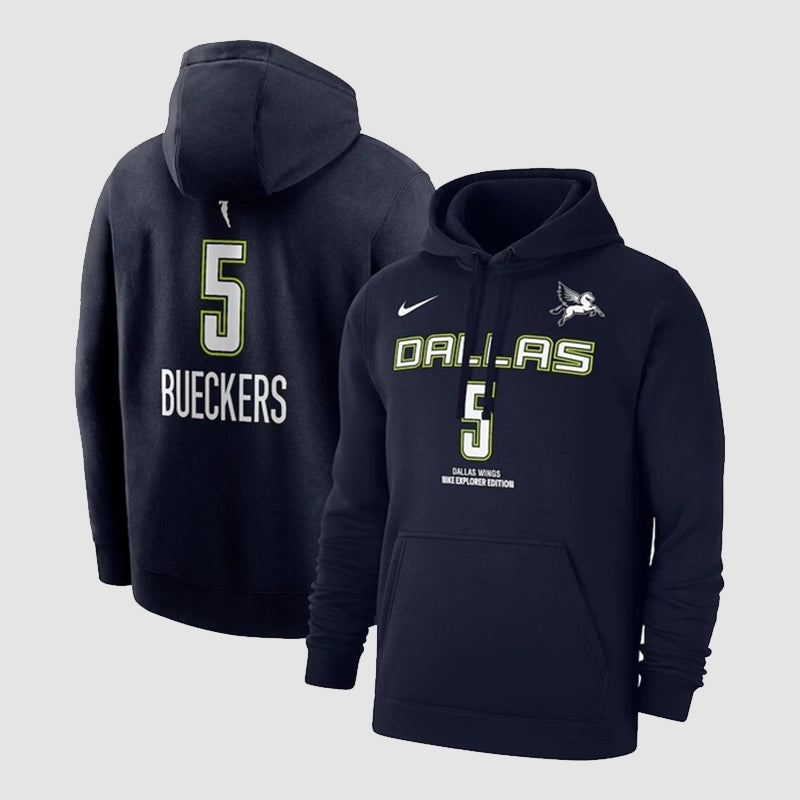 Nike Paige Bueckers Navy Dallas Wings Hoodie Hoodie unisex front product view | Dash Racegear — 2025 Nike hoodie – Paige Bueckers Dallas Wings in navy