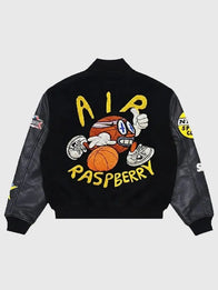 Raspberry Hills x Nike Varsity Jacket Varsity Jacket unisex detail view 2 | Dash Racegear — Unisex Raspberry Hills x Nike black varsity jacket with classic ribbed cuffs and striking embroidered logos.