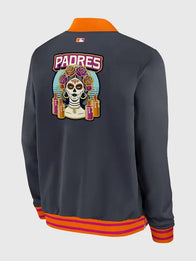 San Diego Padres 2026 City Connect Bomber Jacket Bomber Jacket unisex detail view 3 | Dash Racegear — Nike Padres 2026 City Connect bomber jacket, full-zip design in black and orange, ideal for everyday fan wear.