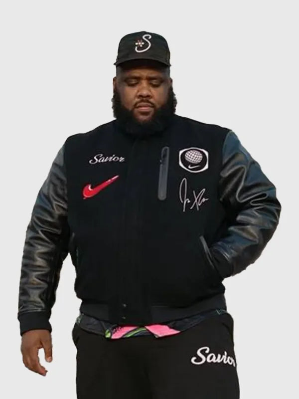 Jae Tips Savior Nike Jacket Jacket unisex detail view 5 | Dash Racegear — Black Jae Tips Savior Nike Destroyer jacket, wool body and classic design for everyday street style.