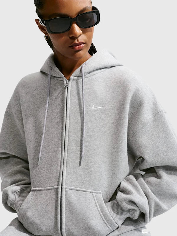 Nike Studio Fleece Women’s Oversized Hoodie Hoodie unisex detail view 2 | Dash Racegear — Gray Nike Studio Fleece 2026 women's oversized full-zip hoodie crafted for cozy comfort and versatile casual fashion.