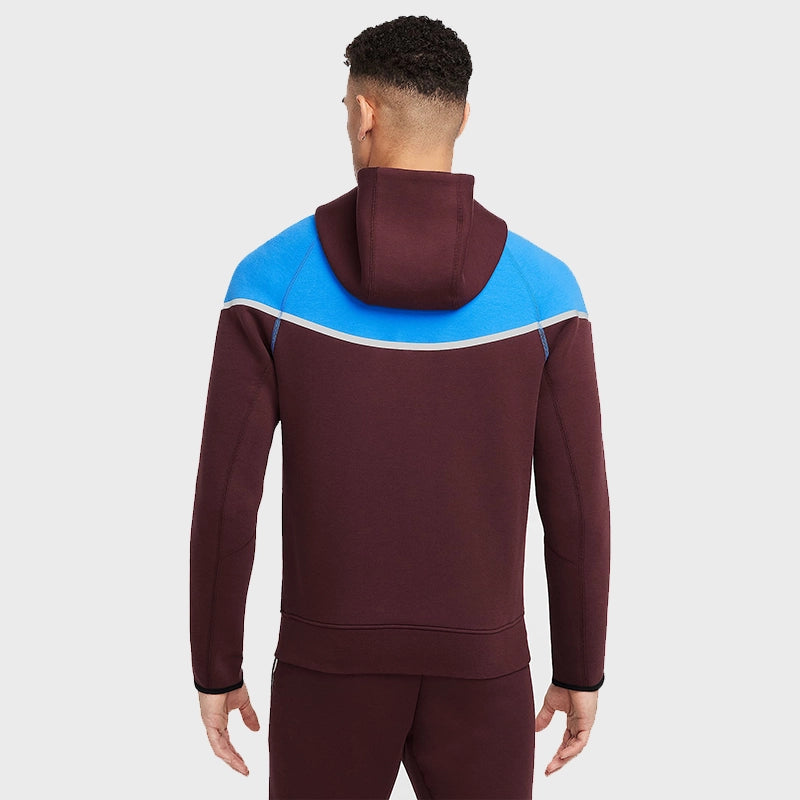 Nike Tech Windrunner Burgundy Reflective Jacket Jacket unisex detail view 2 | Dash Racegear — Nike Tech Windrunner Burgundy and Blue Reflective Jacket for Street and Sports