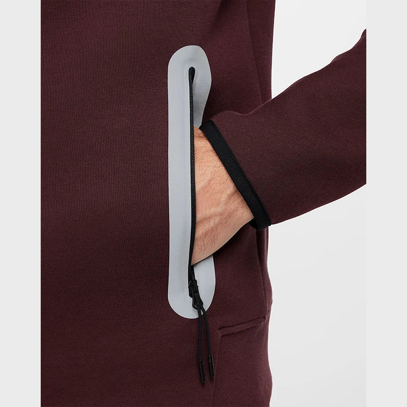 Nike Tech Windrunner Burgundy Reflective Jacket Jacket unisex detail view 4 | Dash Racegear — Nike Tech Windrunner Burgundy and Blue Jacket with Reflective Design for Visibility